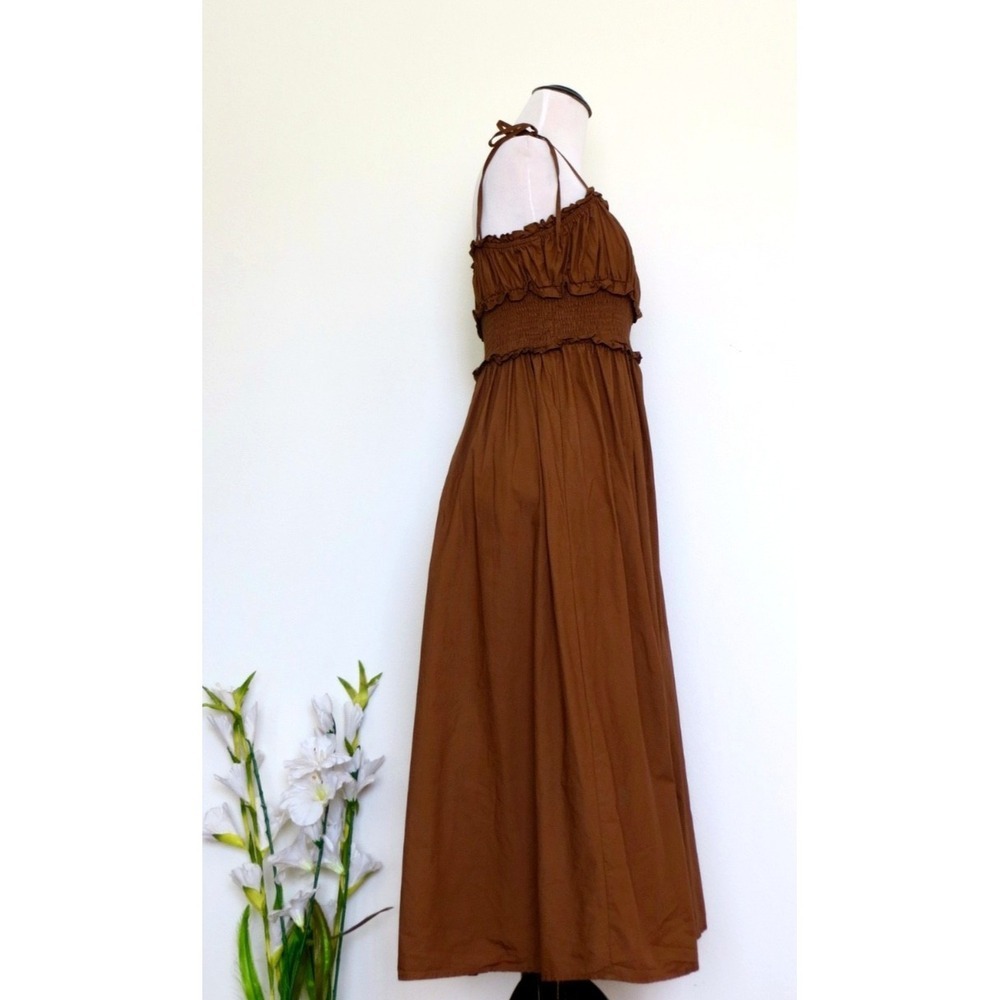 NEW! Sugarlips Orion Smocked Waist Poplin Midi Dress Brown SZ S - Picture 10 of 12